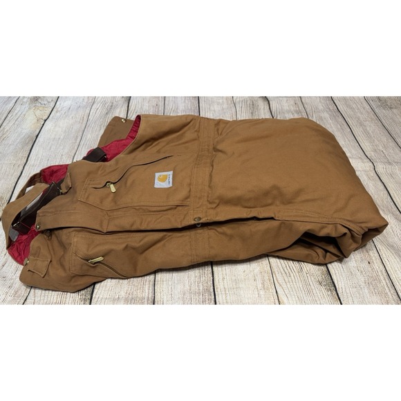 Carhartt R38 Men's 50 X 30 Duck Zip to Waist Quilt Lined Bib Overalls Brown Bibs